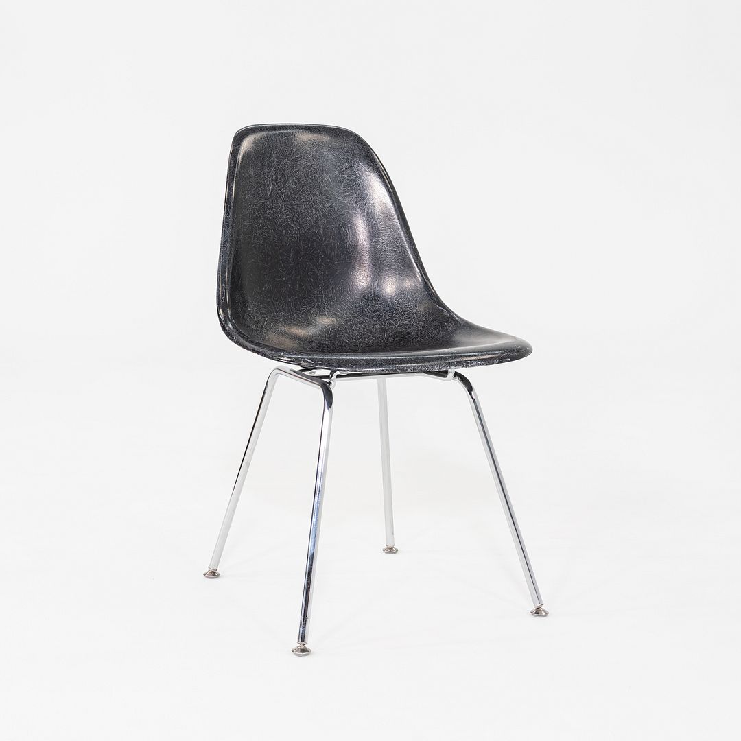 2019 Pair of Eames Modernica Molded Fiberglass Side Chairs in Black with H-Base