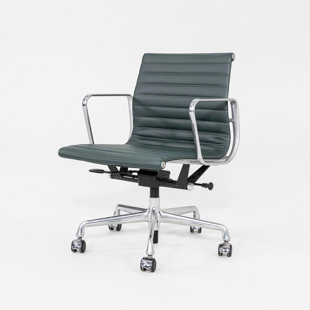 SOLD 2020s Herman Miller Eames Aluminum Group Management Desk Chair in Green Leather