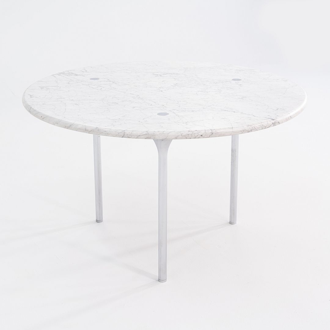 1960s Katavalos, Littell, and Kelley for Laverne 48in Dining Table in White Marble and Chromed Steel