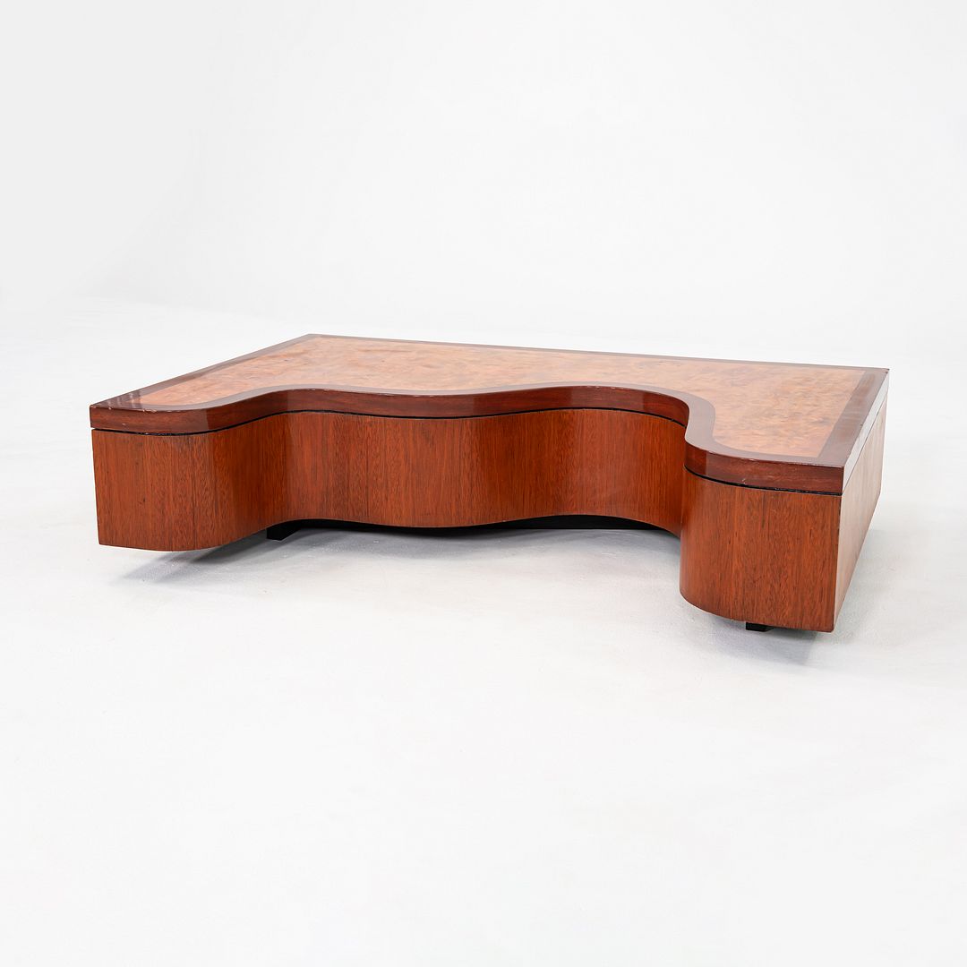 1970s Low Sculptural Coffee Table in Burl, Walnut, and Mahogany 32x48 Inches