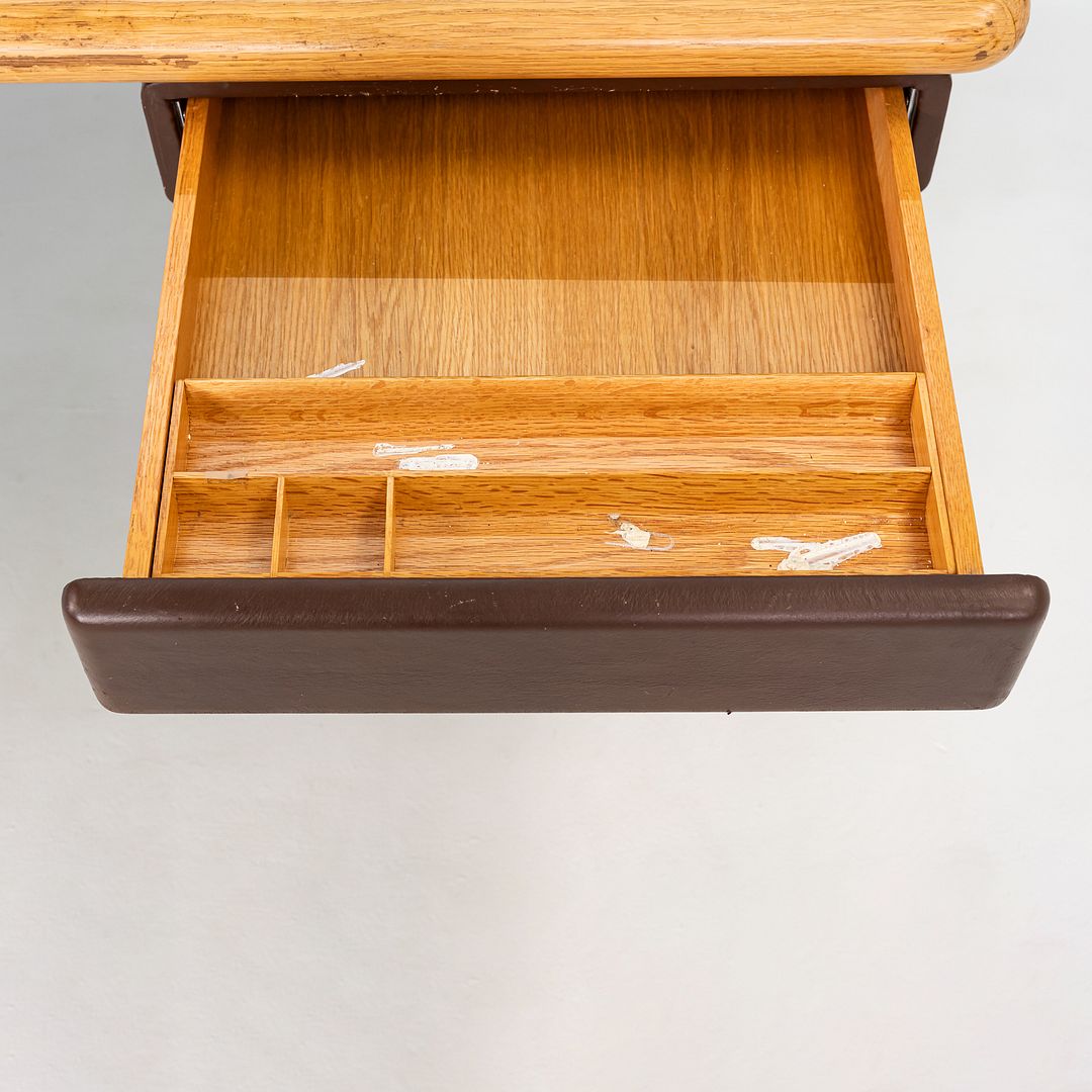1979 Warren Platner for Knoll Executive Desk in Leather, Oak, and Chromed Steel