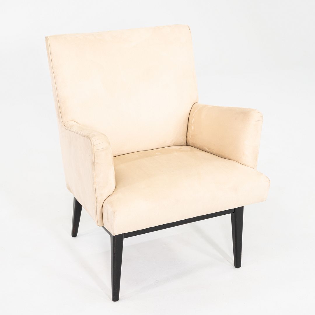 C. 1950s Pair of Jens Risom Design Upholstered Lounge Armchairs w/ Mahogany Legs