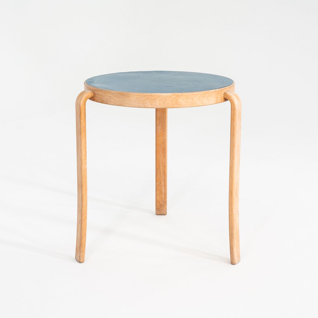 1980s Rud Thygesen & Johnny Sorensen for Magnus Olesen Beech Table Blue Top 26"