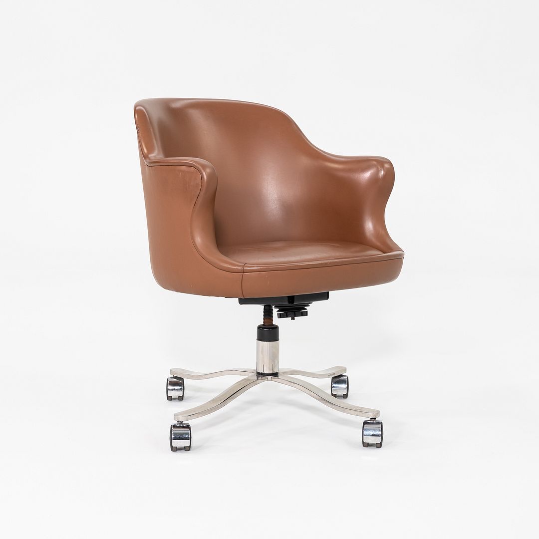 1970s Nicos Zographos CH.72TC Desk Chair in Cognac Leather w/ Bucket Seat Design