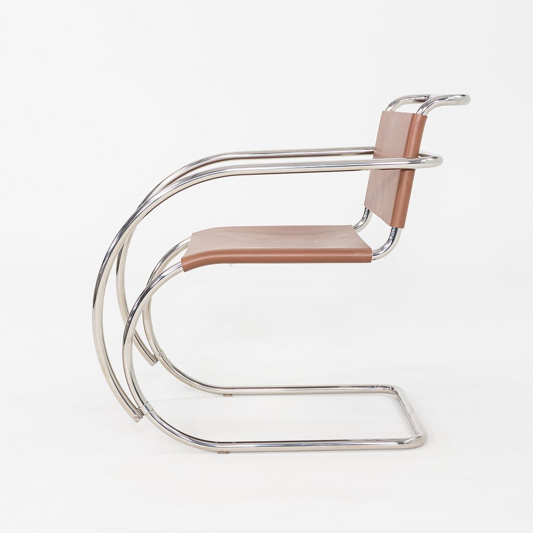 SOLD 2005 Pair of Mies van der Rohe for Knoll Leather & Chrome Steel MR20 Armchair