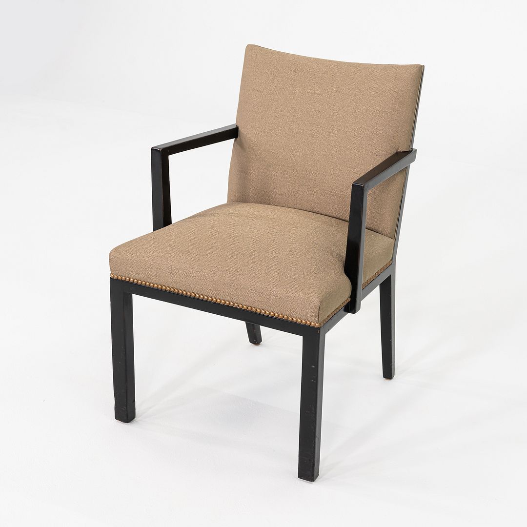 C. 1947 Edward Wormley Dunbar Pair of Ebonized Mahogany Panel Back Arm Chairs