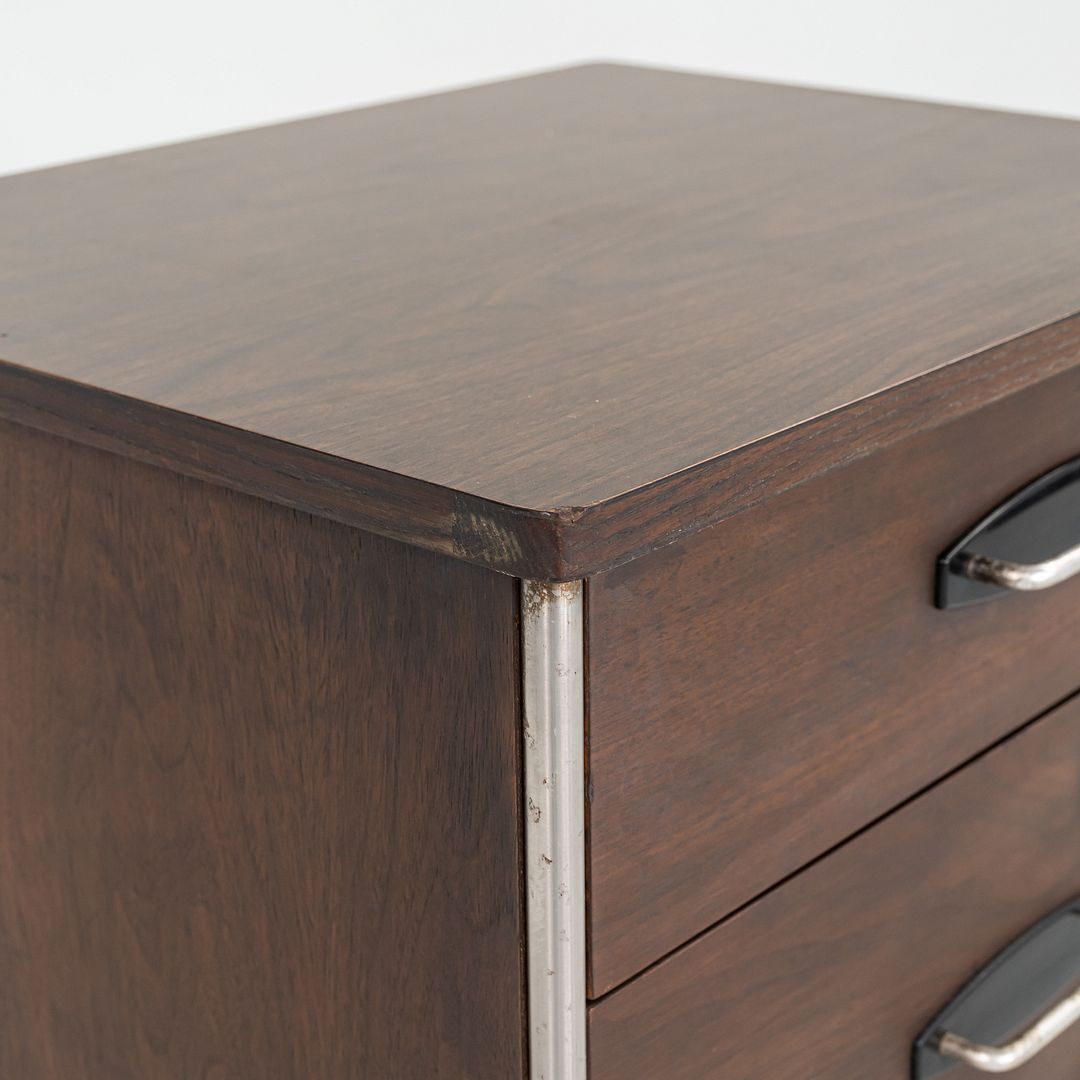 1950s Raymond Loewy for Hill Rom Rolling 3-Drawer Cabinet / Nightstand in Walnut