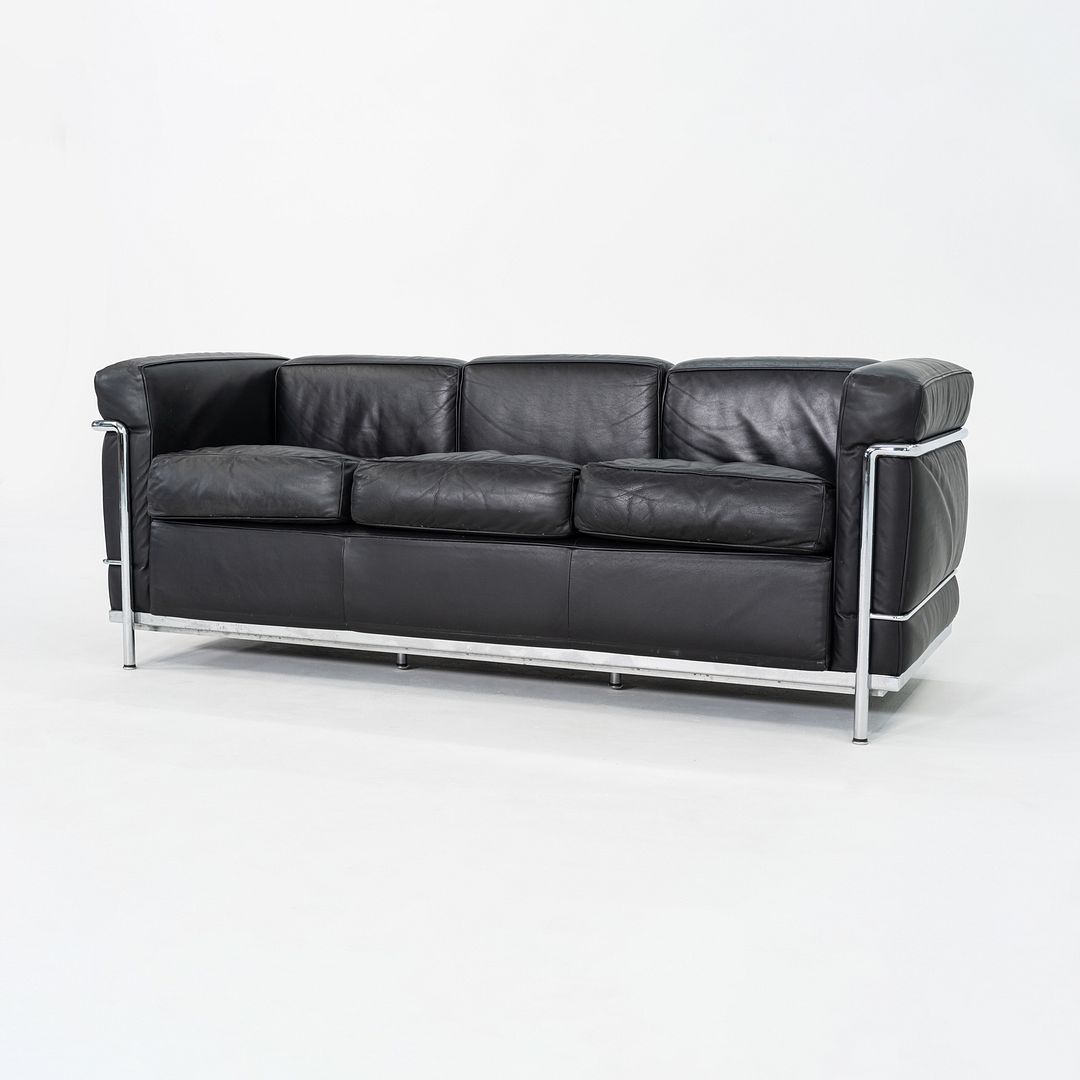 2000s Le Corbusier, Jeanneret and Perriand for Cassina LC2 3-Seat Sofa in Black Leather