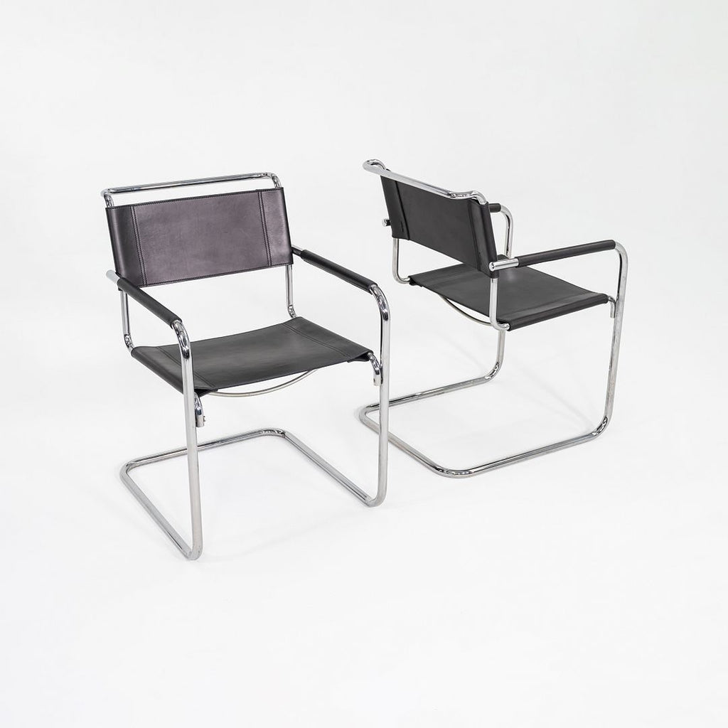 1980s Pair of Mart Stam Thonet S34 Cantilever Dining Chairs New Black Leather