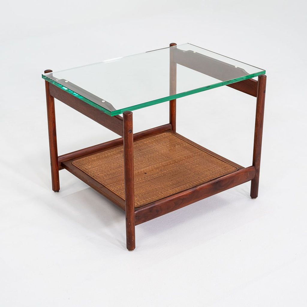 1960s Jack Cartwright for Founders Side or End Table in Walnut, Cane, and Glass