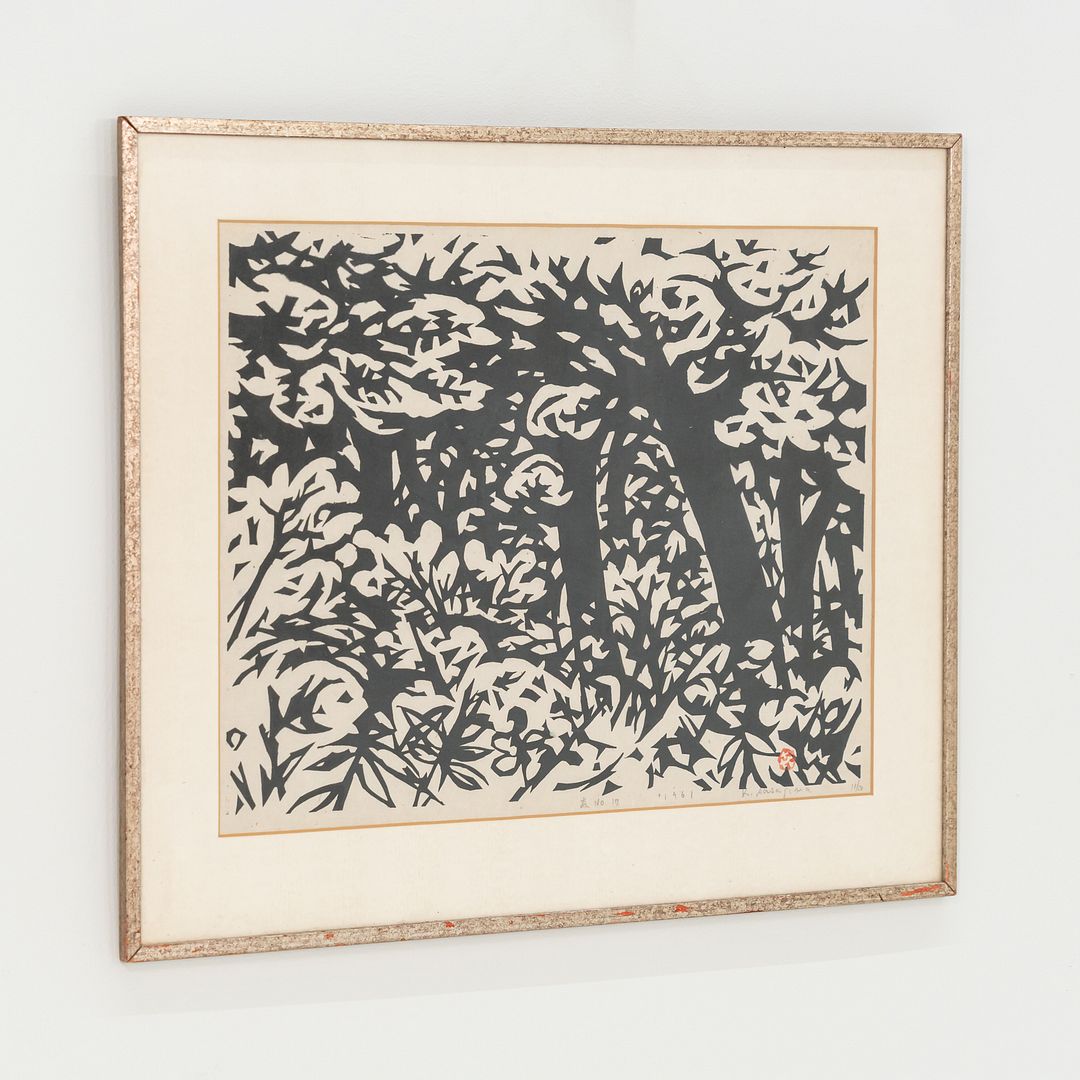 1961 Japanese Monochromatic Mokuhanga Woodblock Framed Print by Kihei Sasajima