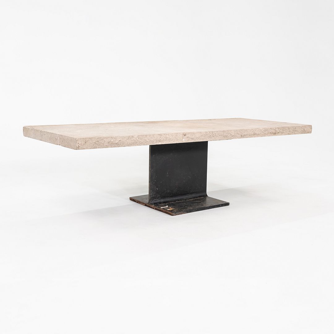 1970s Brutalist Limestone & Steel Coffee Table by Powell & Kleinschmidt of SOM