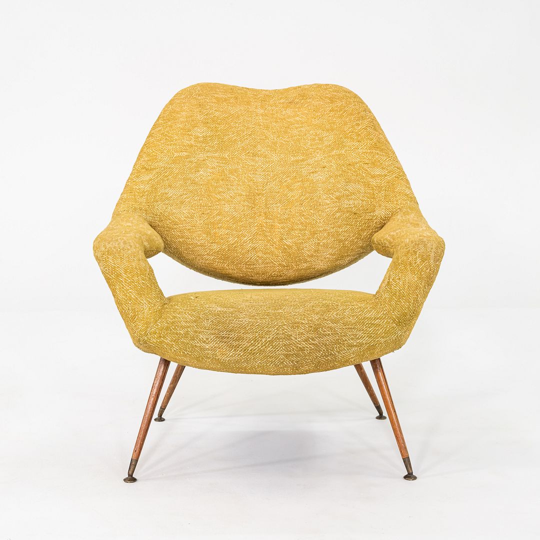 1950s Gastone Rinaldi for Rima DU 55 Lounge Chair Yellow Fabric w/ Mahogany Legs