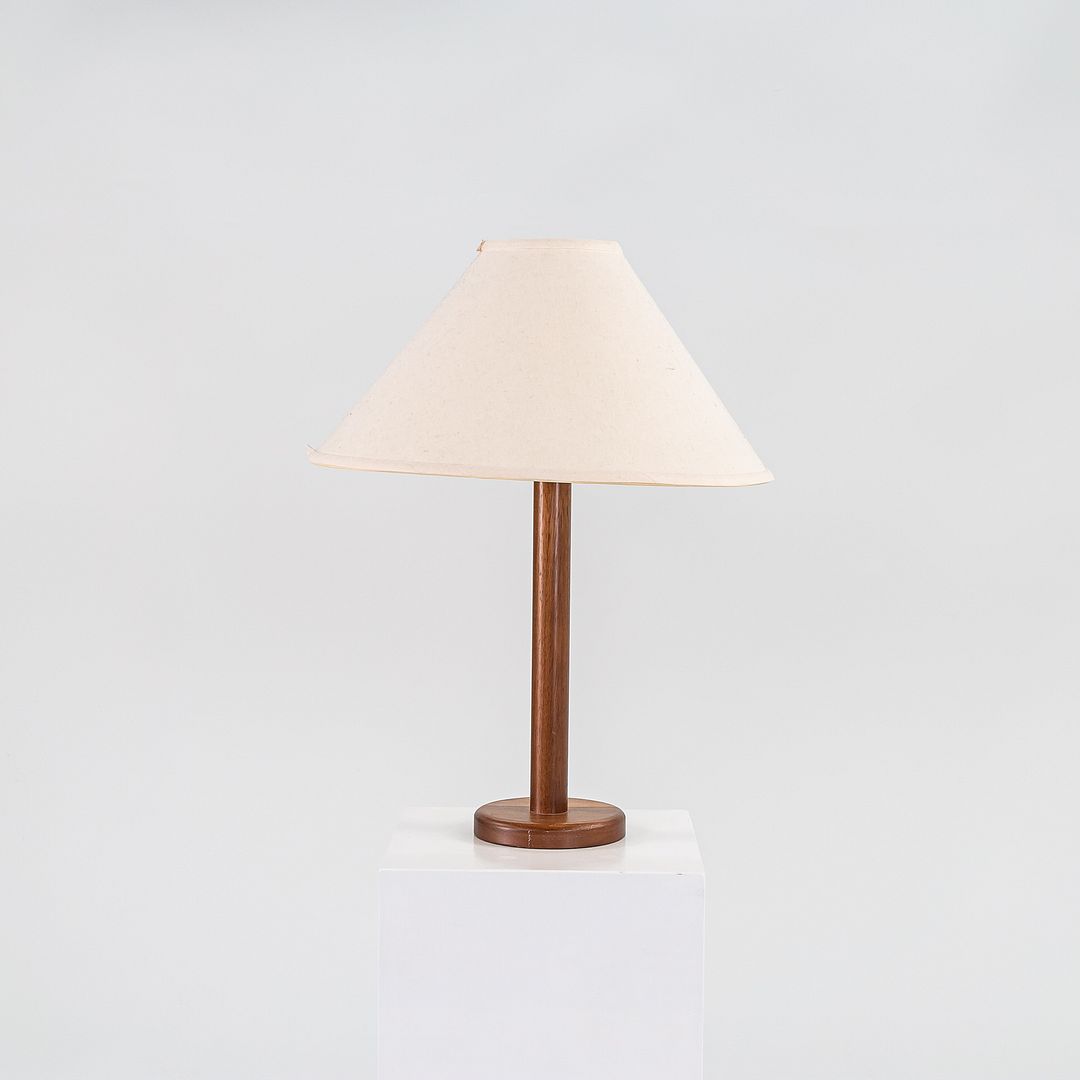 SOLD 1970s Pair of Scandinavian Teak Table / Desk Lamps with White Fabric Shades