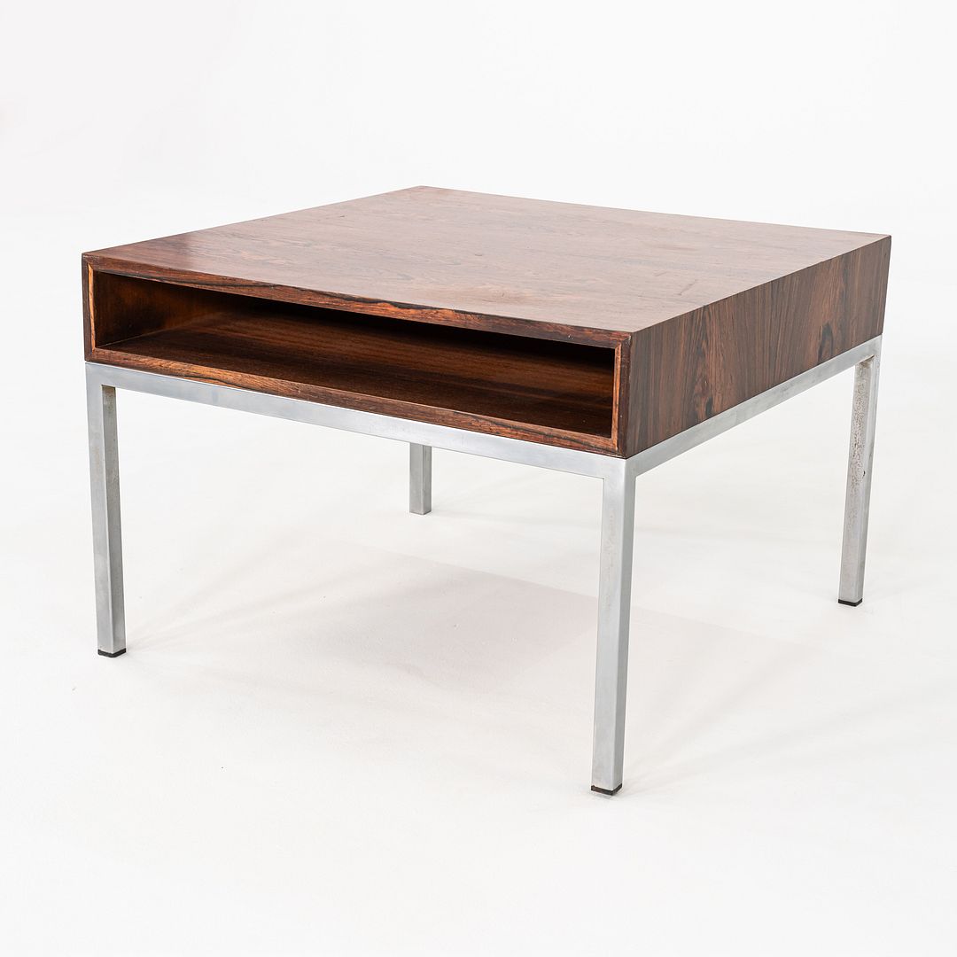 C. 1960s Danish Rosewood Side / End Table with Chromed Steel Base and Drawer