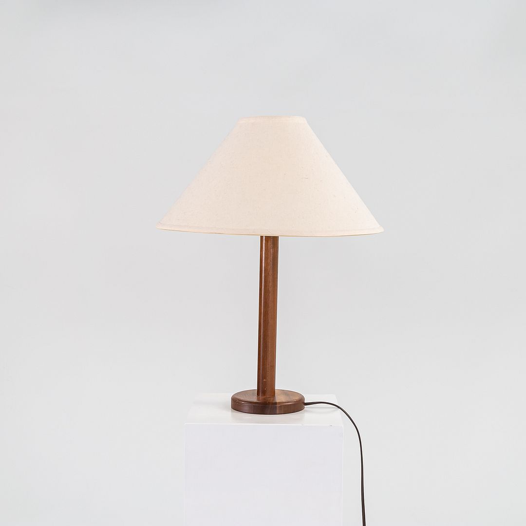 SOLD 1970s Pair of Scandinavian Teak Table / Desk Lamps with White Fabric Shades