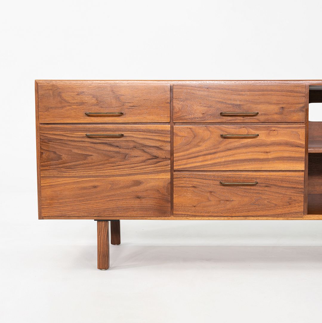 1970s Jens Risom Design Credenza / Cabinet in Walnut and Brass 72x20 inches