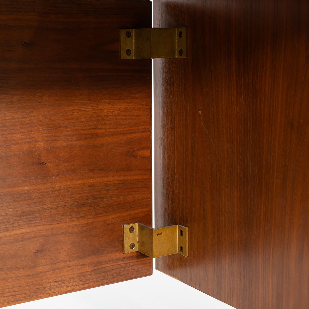 1970s Jens Risom Design Executive Desk in Walnut and Brass with Three Drawers