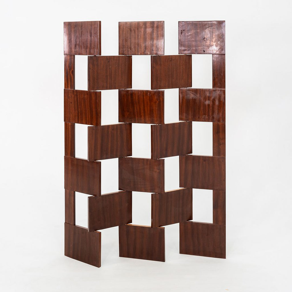 C. 1980s Eileen Gray Brick Screen Laquage Paravent Room Divider in Mahogany