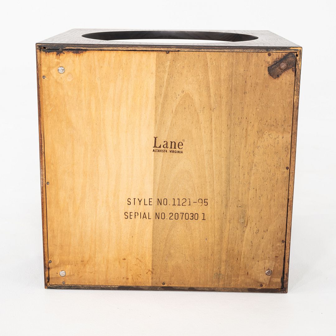 1969 Lane Walnut Cube End Table w/ Circle Motif & Smoked Glass Top Model 1121-95