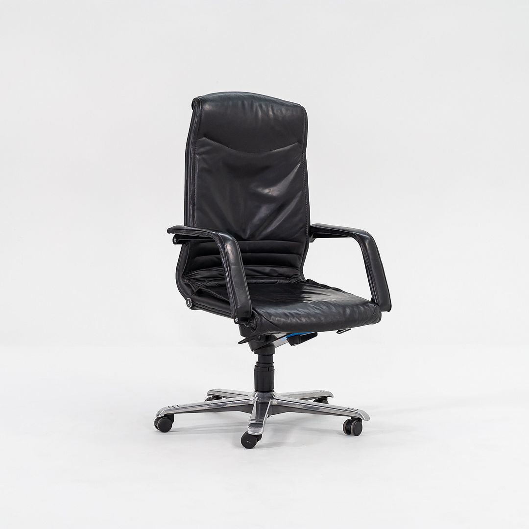 C. 1980s Fritz Makiol for Girsberger Trilax 2 Desk Chair Blk Leather Upholstery