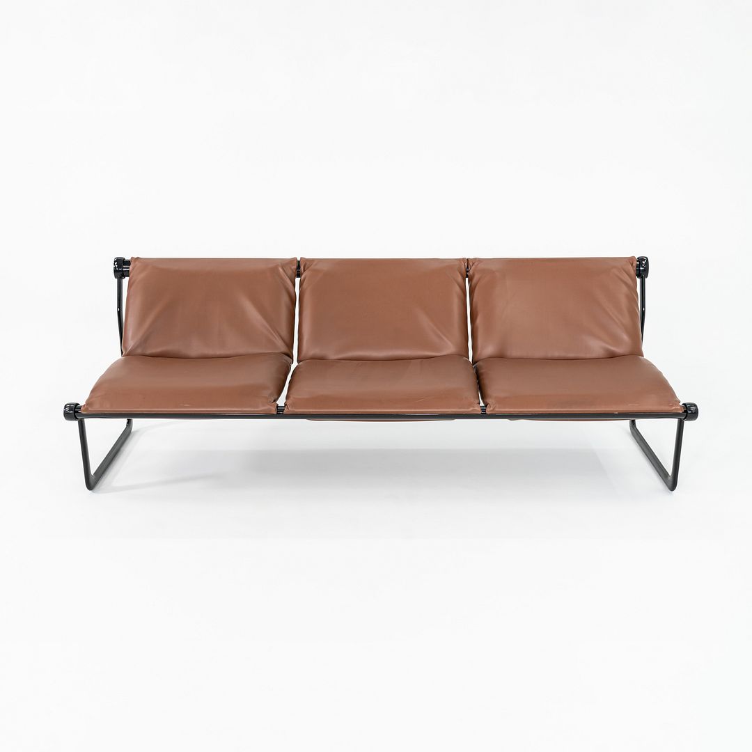 1970s Hannah Morrison for Knoll Armless Sofa Steel w/ Brown Leather Upholstery