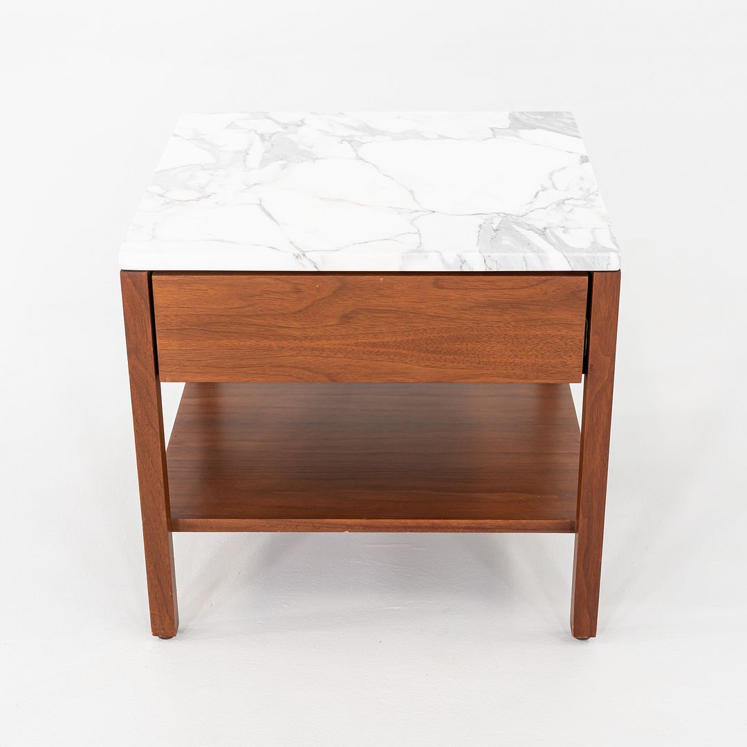 1960s Pair of Florence Knoll Bedside Tables / Nightstands in Walnut and Marble