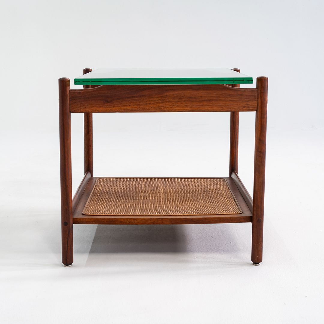 1960s Jack Cartwright for Founders Side or End Table in Walnut, Cane, and Glass