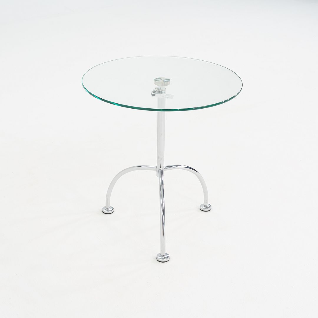 2010s Pair of Chromed Steel and Glass Adjustable Side Tables 20 Inch Diameter