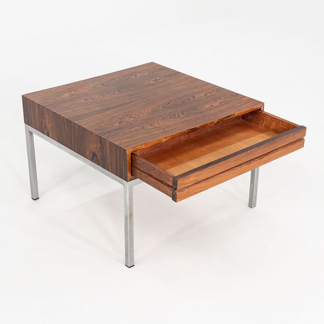 C. 1960s Danish Rosewood Side / End Table with Chromed Steel Base and Drawer