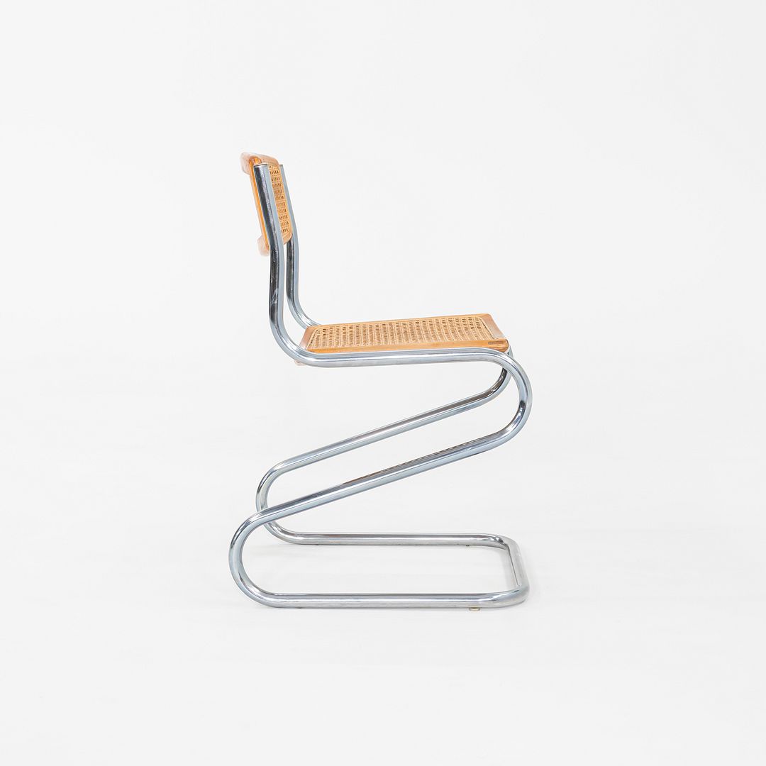 C. 1977 Italian Cantilever Side Chair in Chromed Steel with Caned Seat and Back