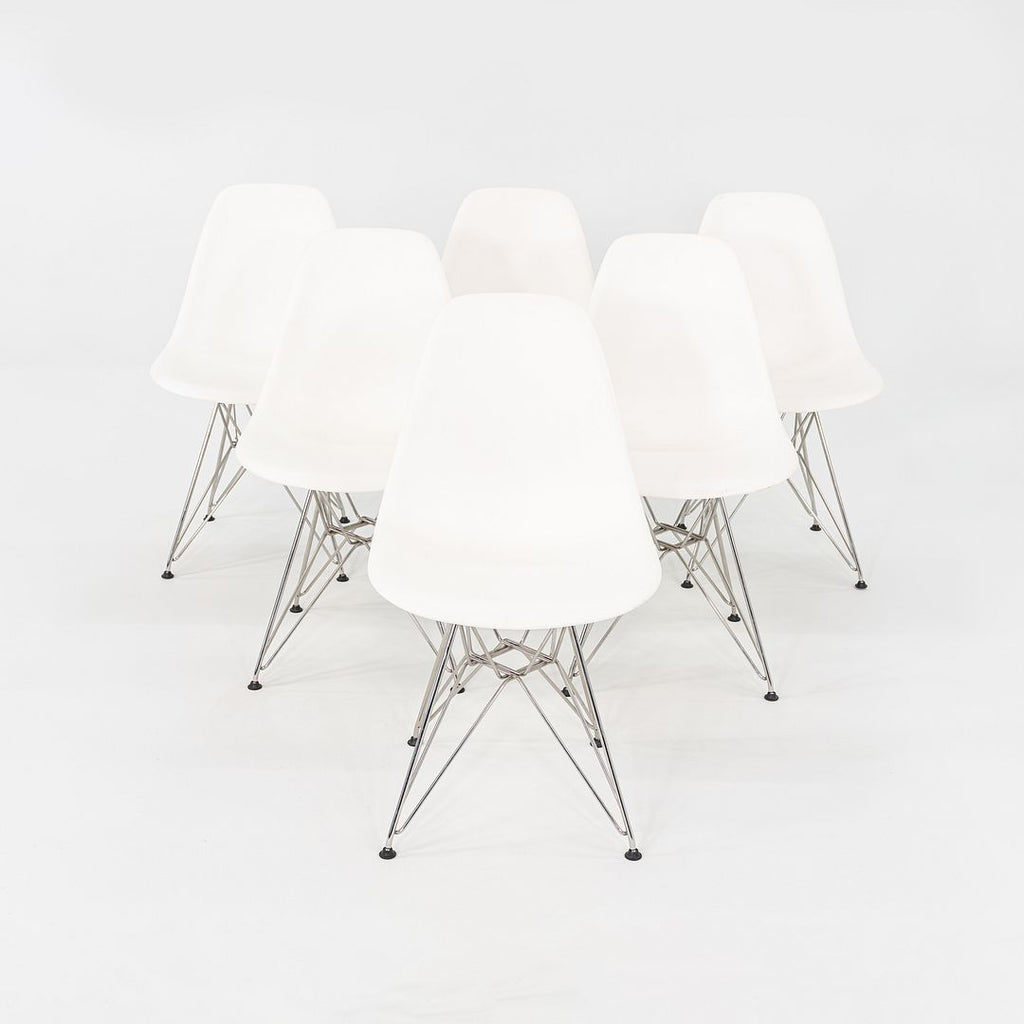 2015 Set of Six Eames DSR Plastic Shell Chairs in White with Steel Eiffel Base