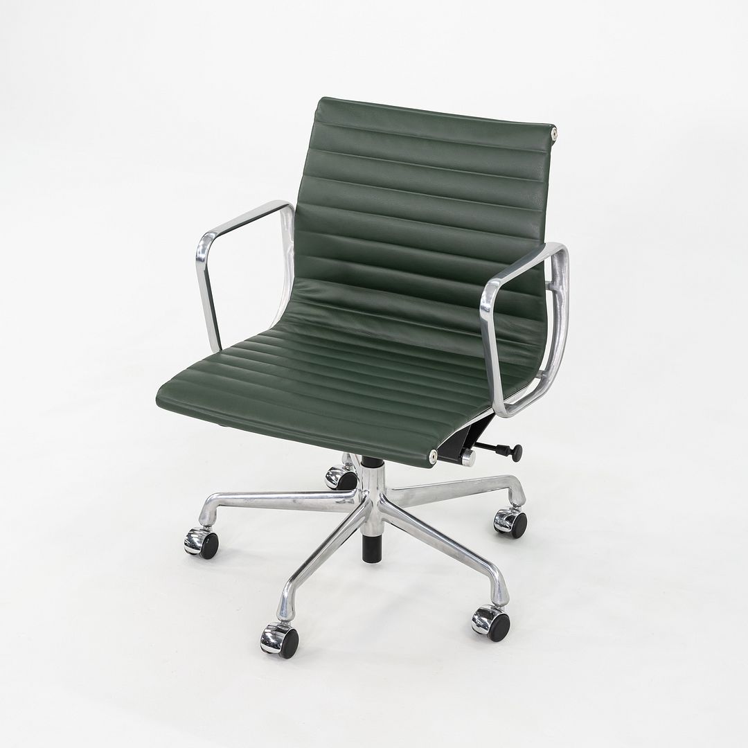 SOLD 2010s Herman Miller Eames Aluminum Group Management Desk Chair in Green Leather