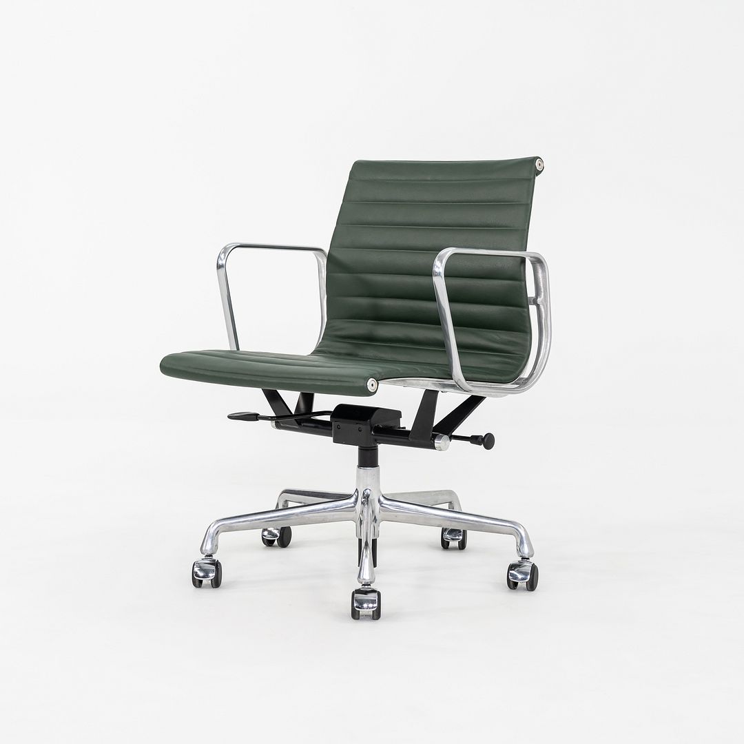 SOLD 2010s Herman Miller Eames Aluminum Group Management Desk Chair in Green Leather