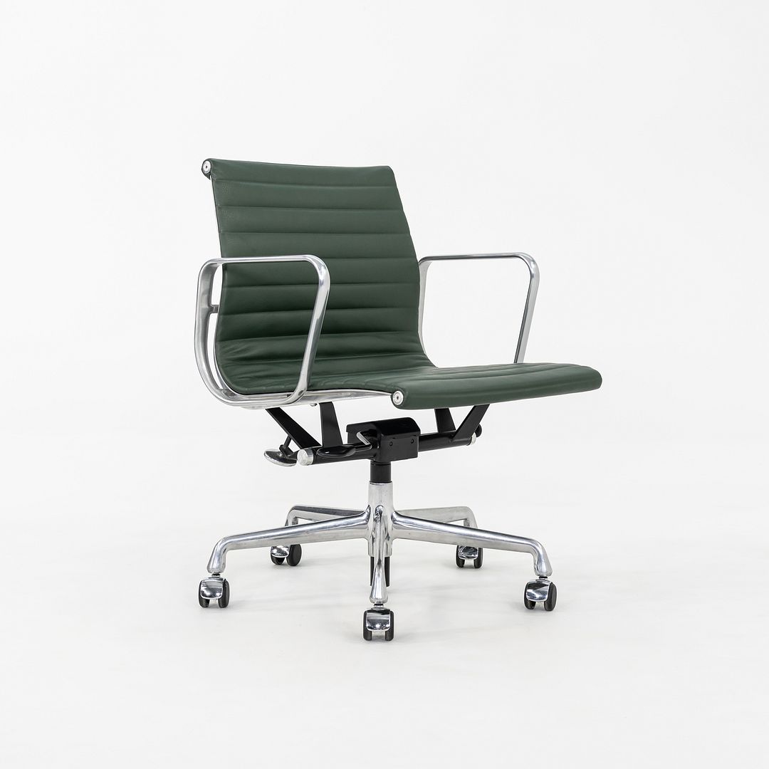 SOLD 2010s Herman Miller Eames Aluminum Group Management Desk Chair in Green Leather