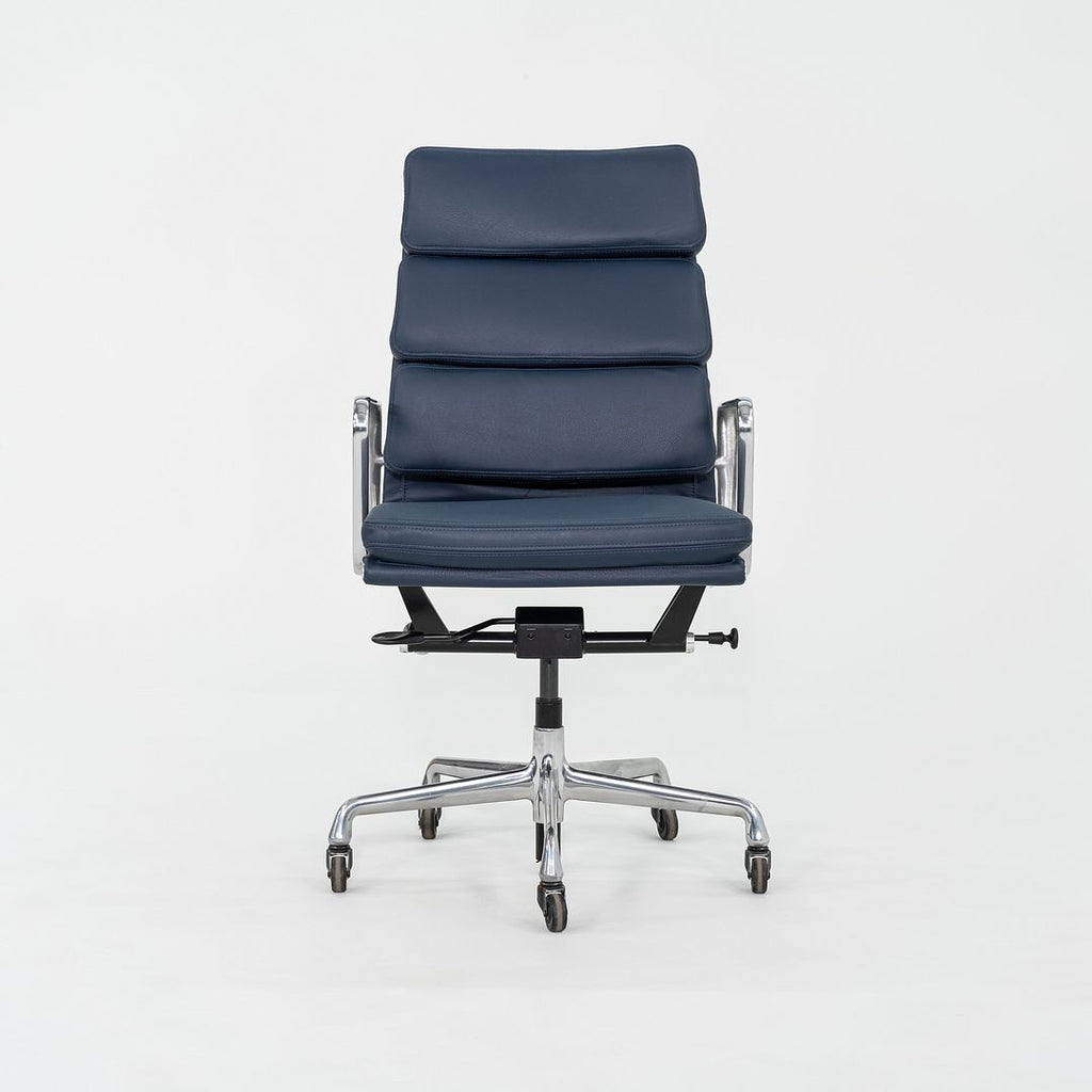 SOLD 2010s Herman Miller Eames Soft Pad Executive Desk Chair Blue Leather Upholstery