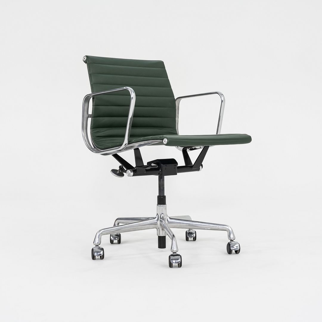 SOLD 2010s Herman Miller Eames Aluminum Group Management Desk Chair in Green Leather