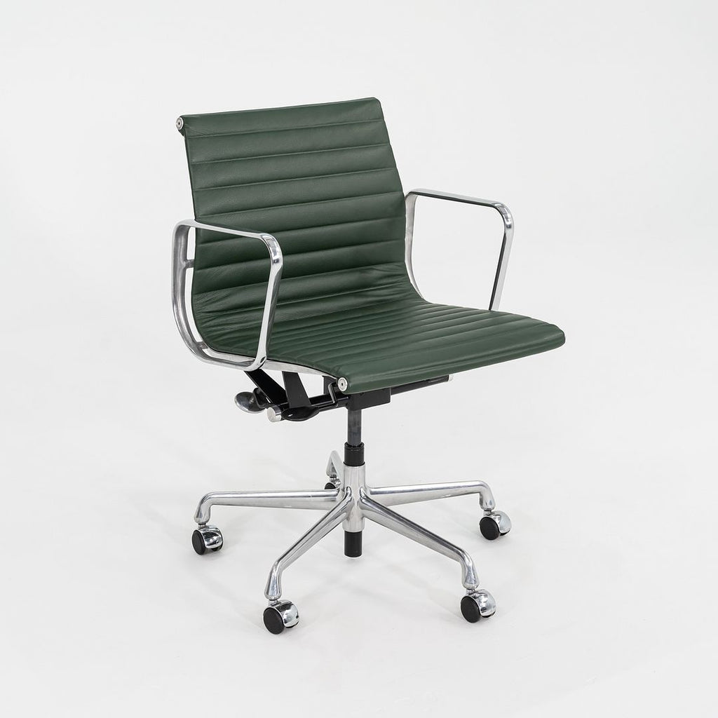SOLD 2010s Herman Miller Eames Aluminum Group Management Desk Chair in Green Leather