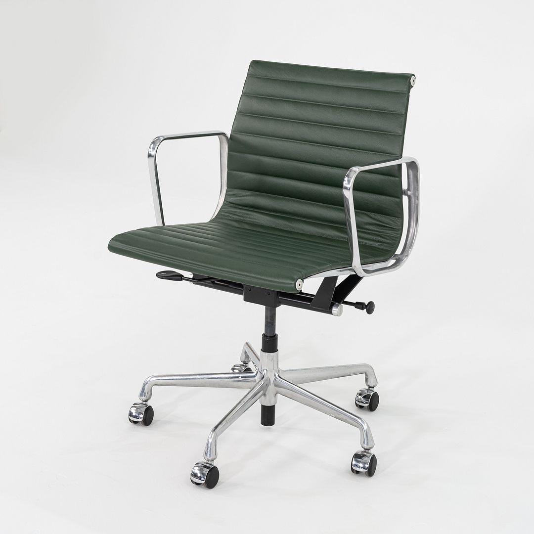 SOLD 2010s Herman Miller Eames Aluminum Group Management Desk Chair in Green Leather