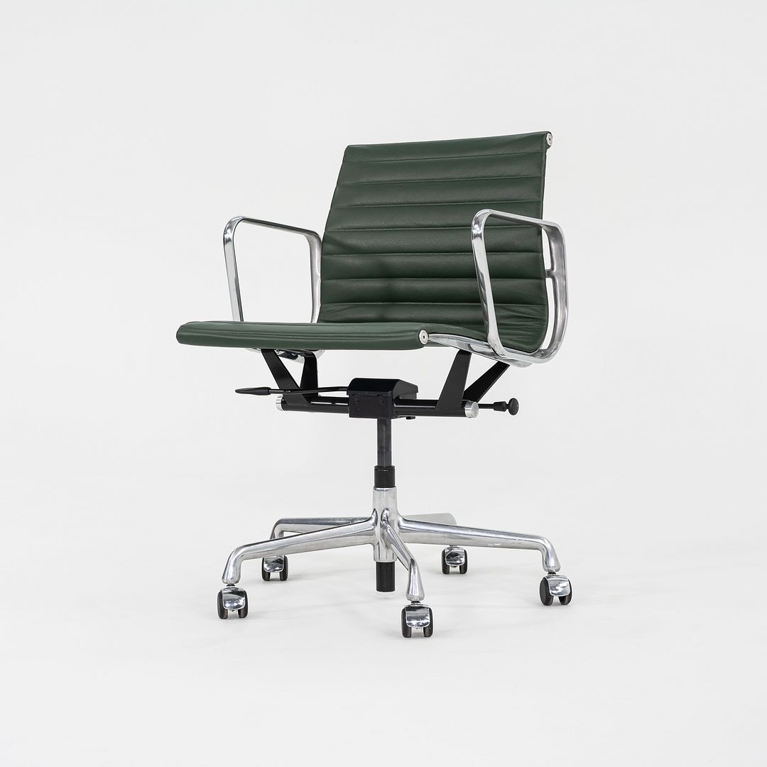 SOLD 2010s Herman Miller Eames Aluminum Group Management Desk Chair in Green Leather