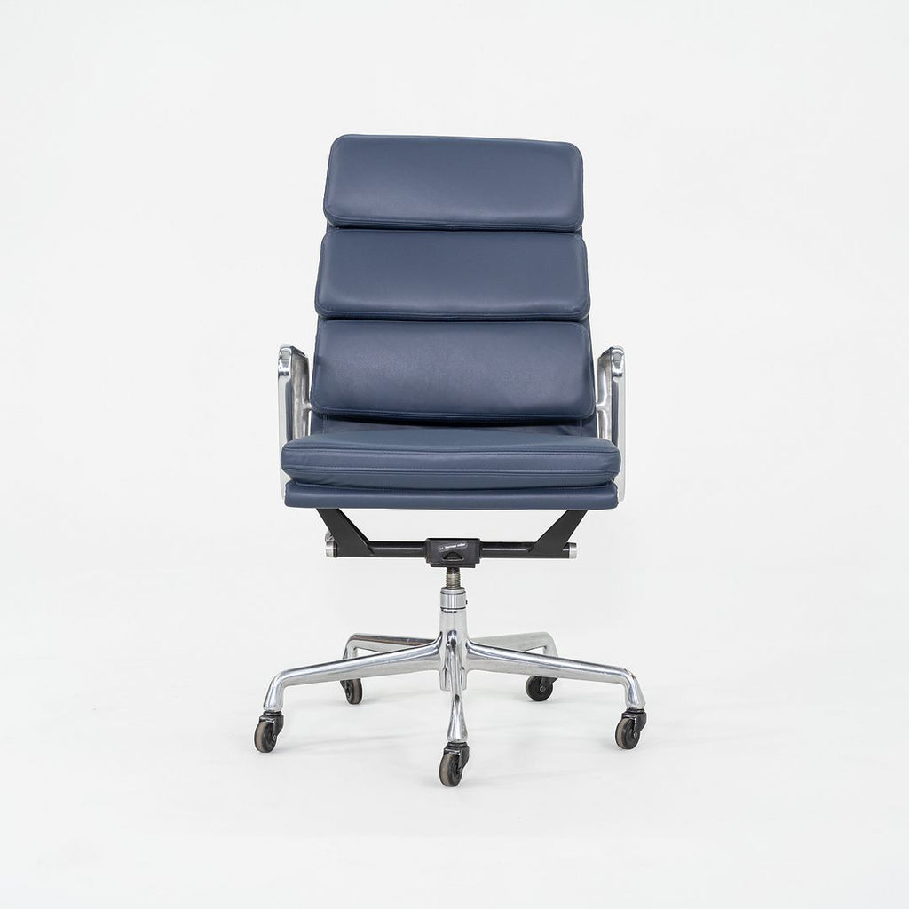 SOLD 2010s Herman Miller Eames Executive Soft Pad Desk Chair Blue Leather Upholstery