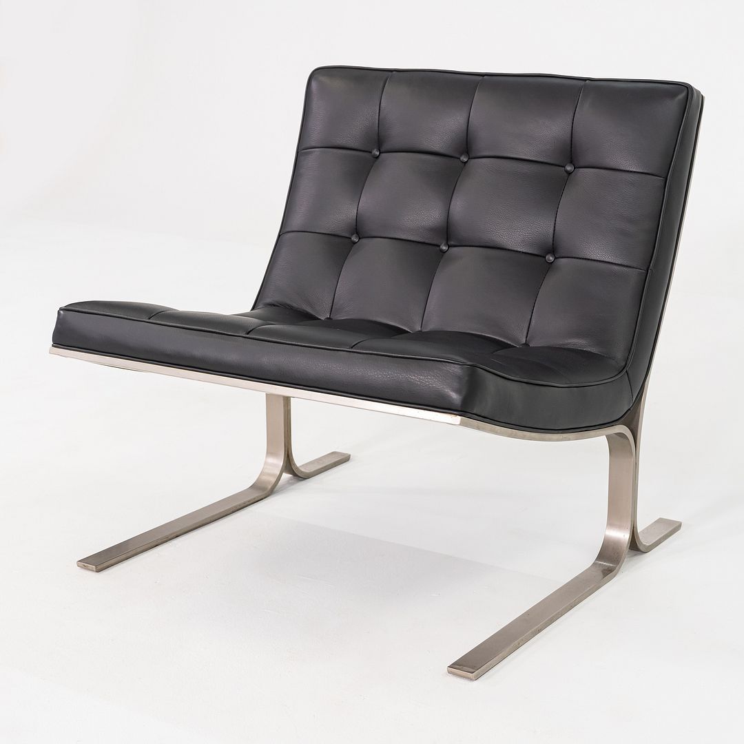 1960s Nicos Zographos CH28 Ribbon Chair in New Black Leather & Stainless Steel