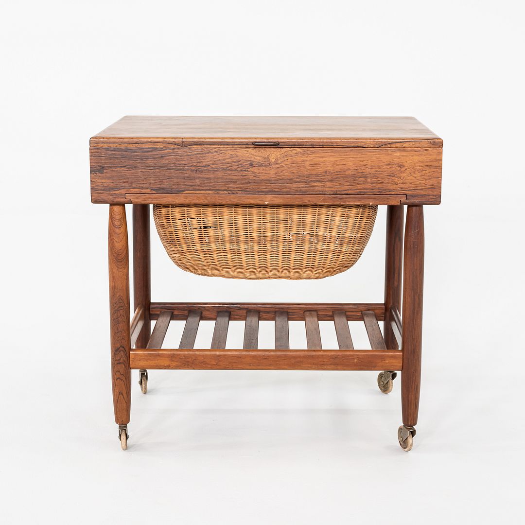 1960s Ejvind Johansson for FDB Mobler Rosewood & Beech Sewing Table Cart 16x24"
