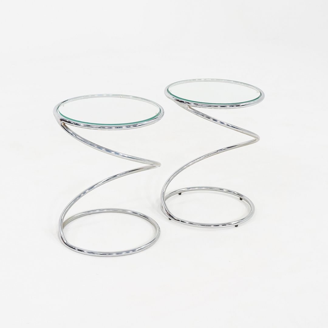 1970s Pair of Pace Collection Spring Side or End Tables in Chrome and Glass