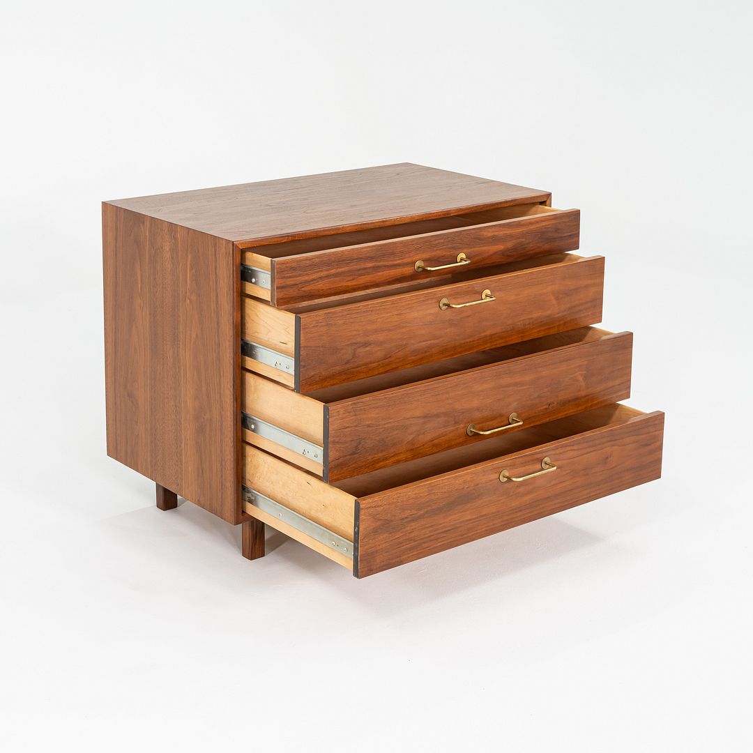 1970s Jens Risom Design 36 inch Cabinet / Dresser in Walnut w/ Bronze Hardware