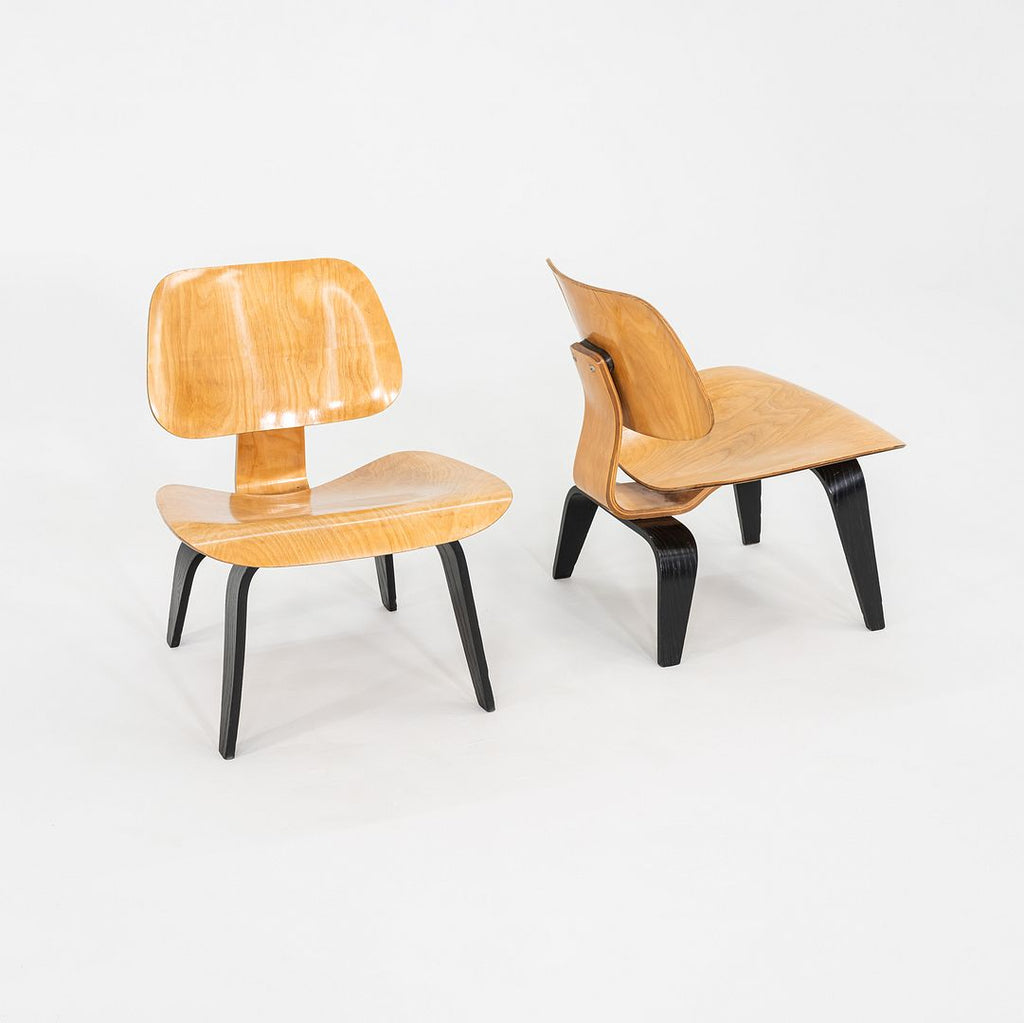 1947 Pair of Evans Eames LCW Chairs with Birch Seat and Ebonized Ash Legs 5-2-5