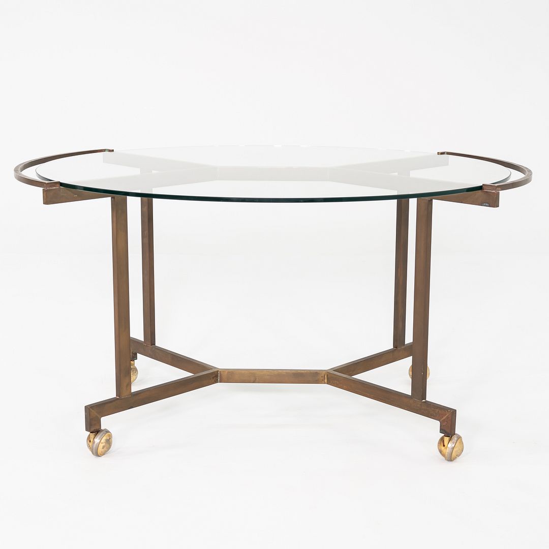 1970s Harvey Probber Attributed Bronze and Glass Rolling Dining or Serving Table