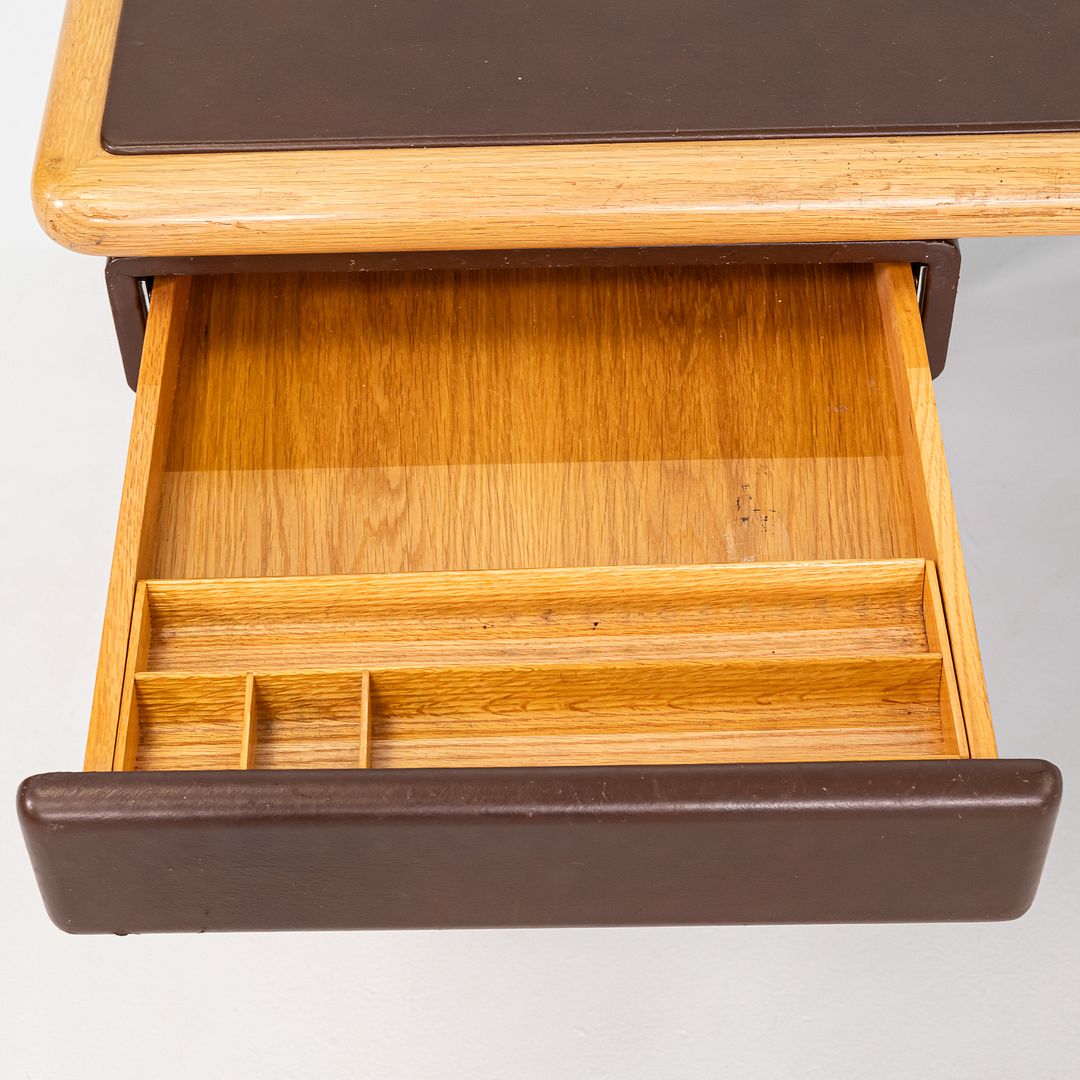 1979 Warren Platner for Knoll Executive Desk in Leather, Oak, and Chromed Steel
