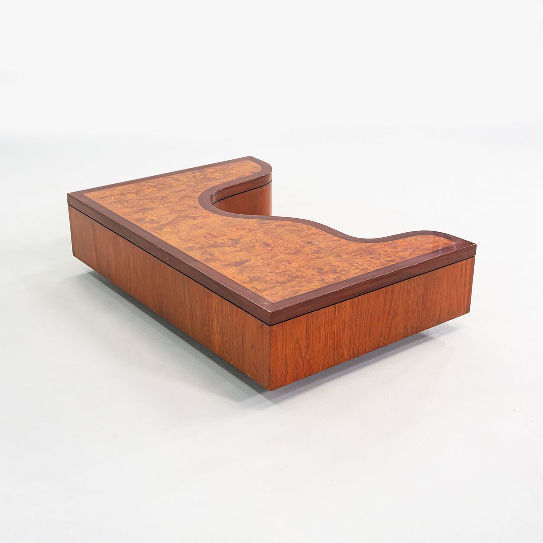1970s Low Sculptural Coffee Table in Burl, Walnut, and Mahogany 32x48 Inches