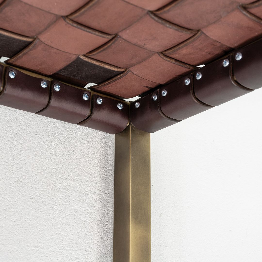 2020s Gratz / Laverne TG-18 Large Bench in Bronze with Woven Dark Brown Leather